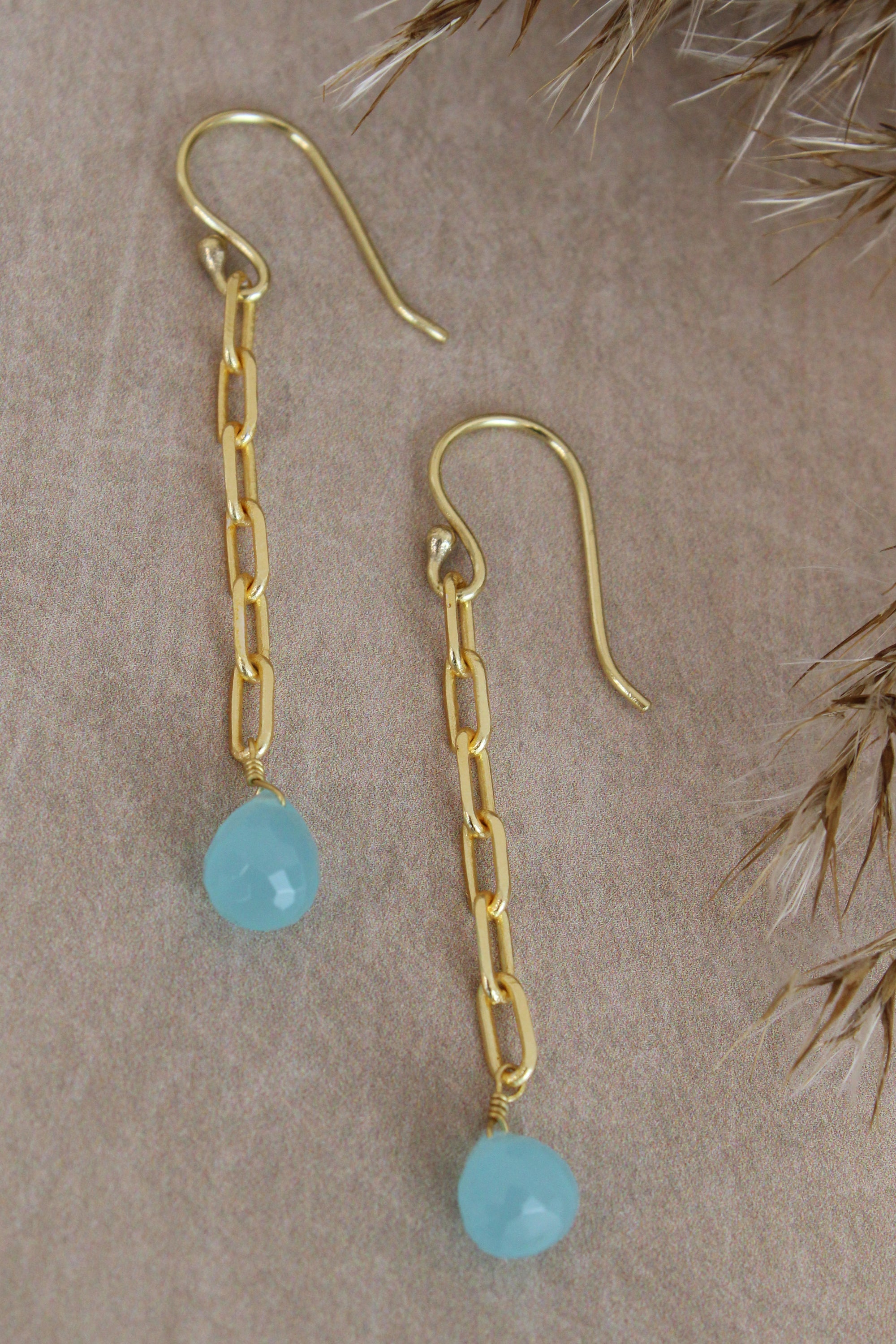 Link Chain Chalcedony Drop Earrings image 0