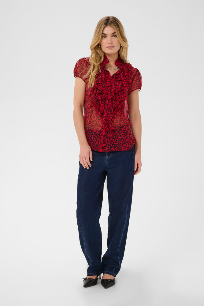 Saint Tropez Leopard Ruffle Front Shirt Top