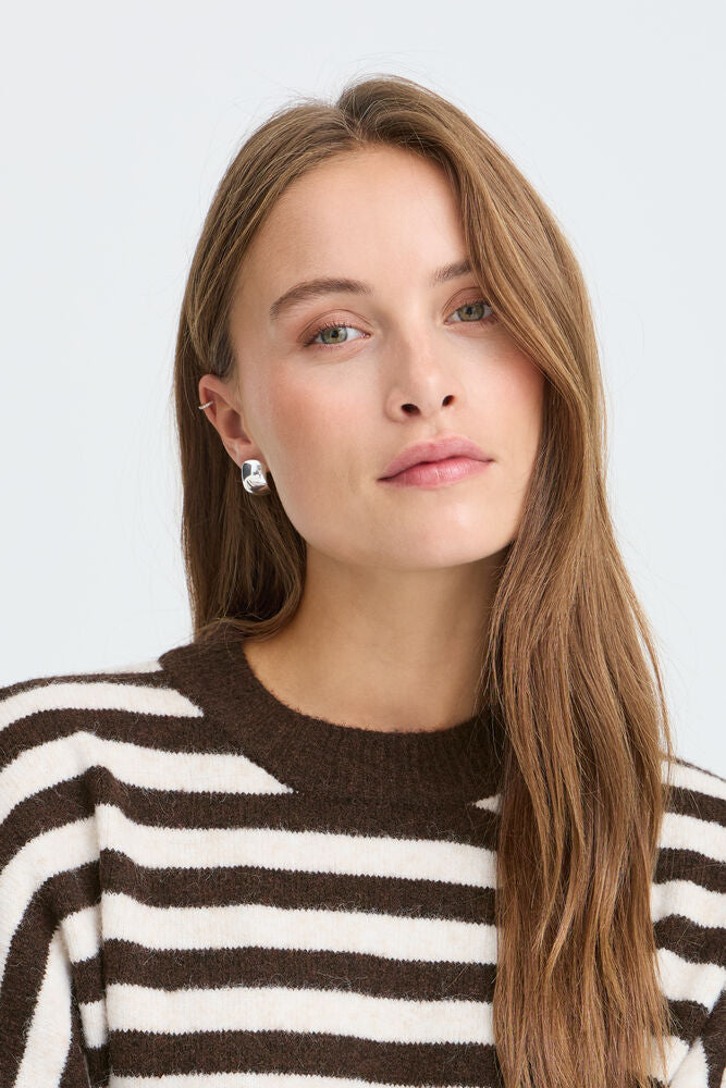 B Young Mea Chocolate Brown Cream Stripe Sweater