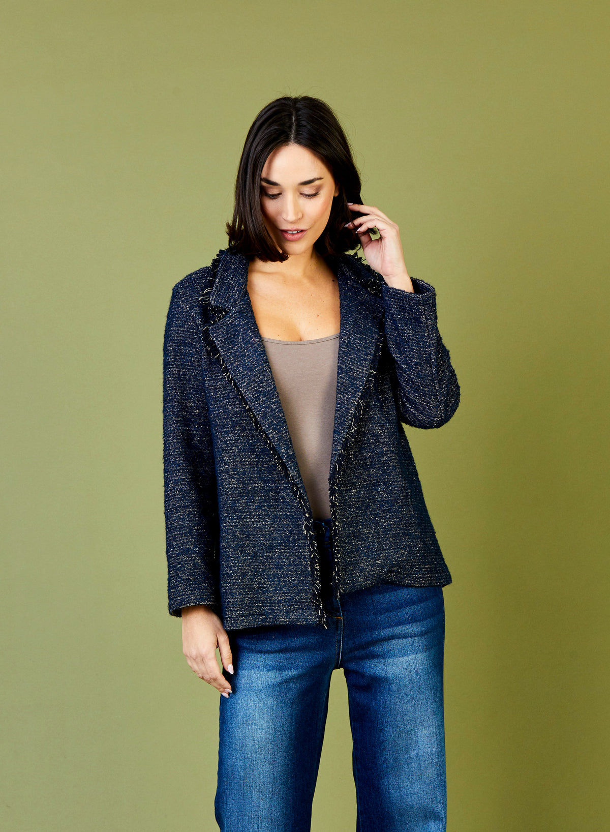 Bella Frayed Edge Lurex Longline Blazer