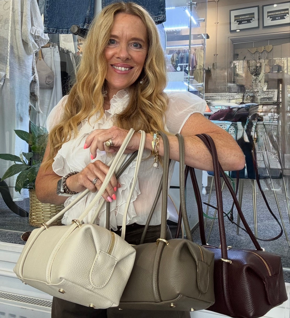 Italian Leather East-West Shoulder Bag