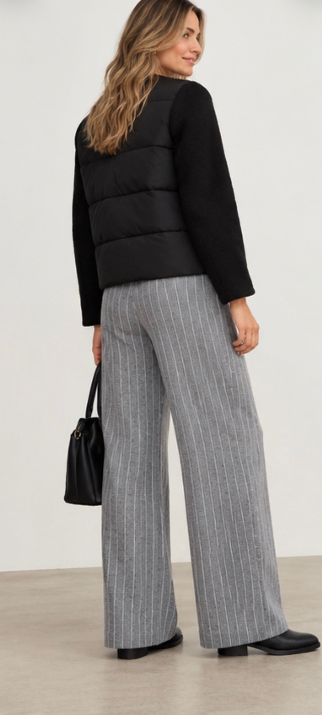 Tara Pale Grey Pinstripe Wide Leg Trousers