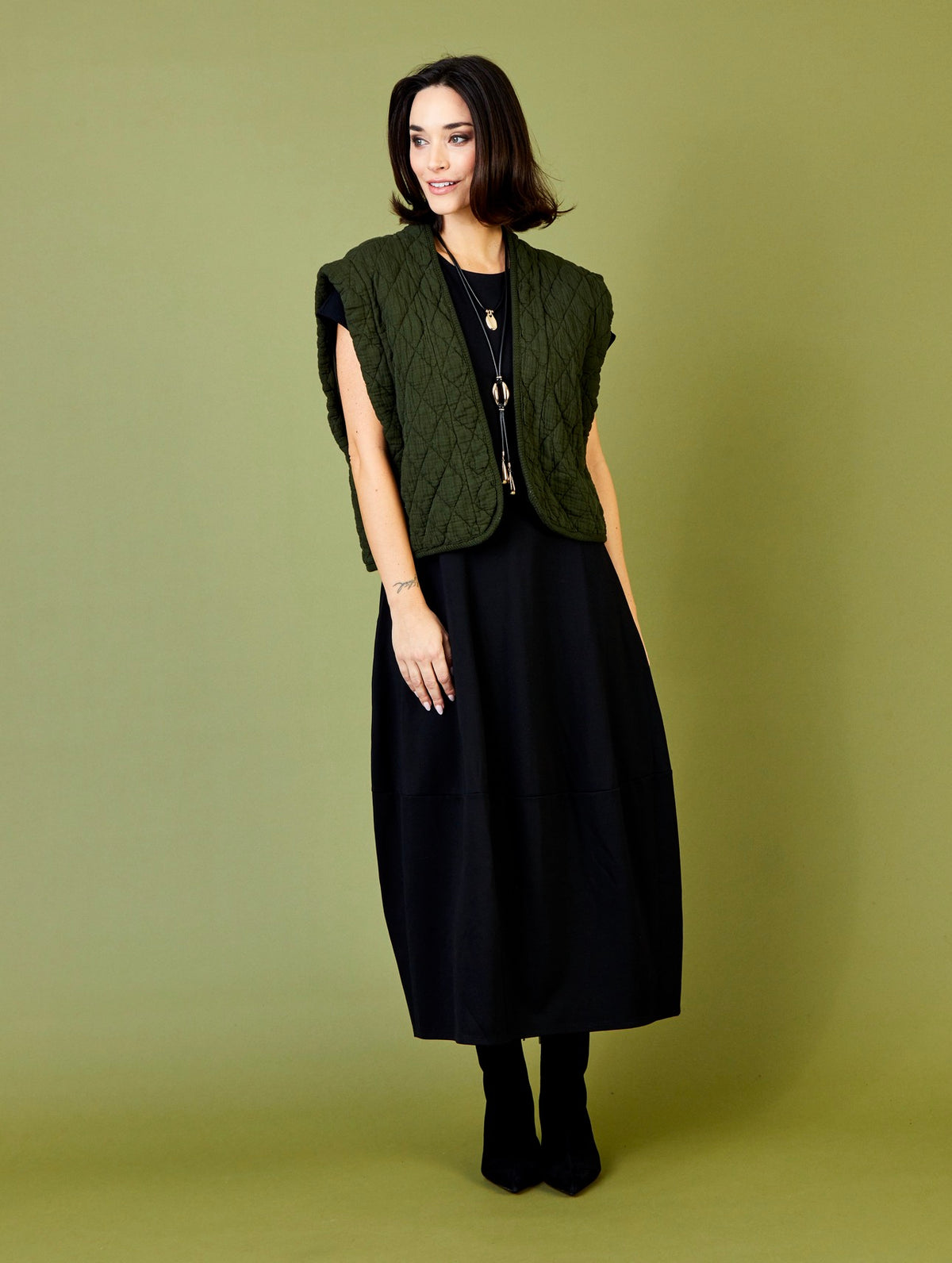 Gemma Heavy Jersey Bubble Skirt Dress in Black