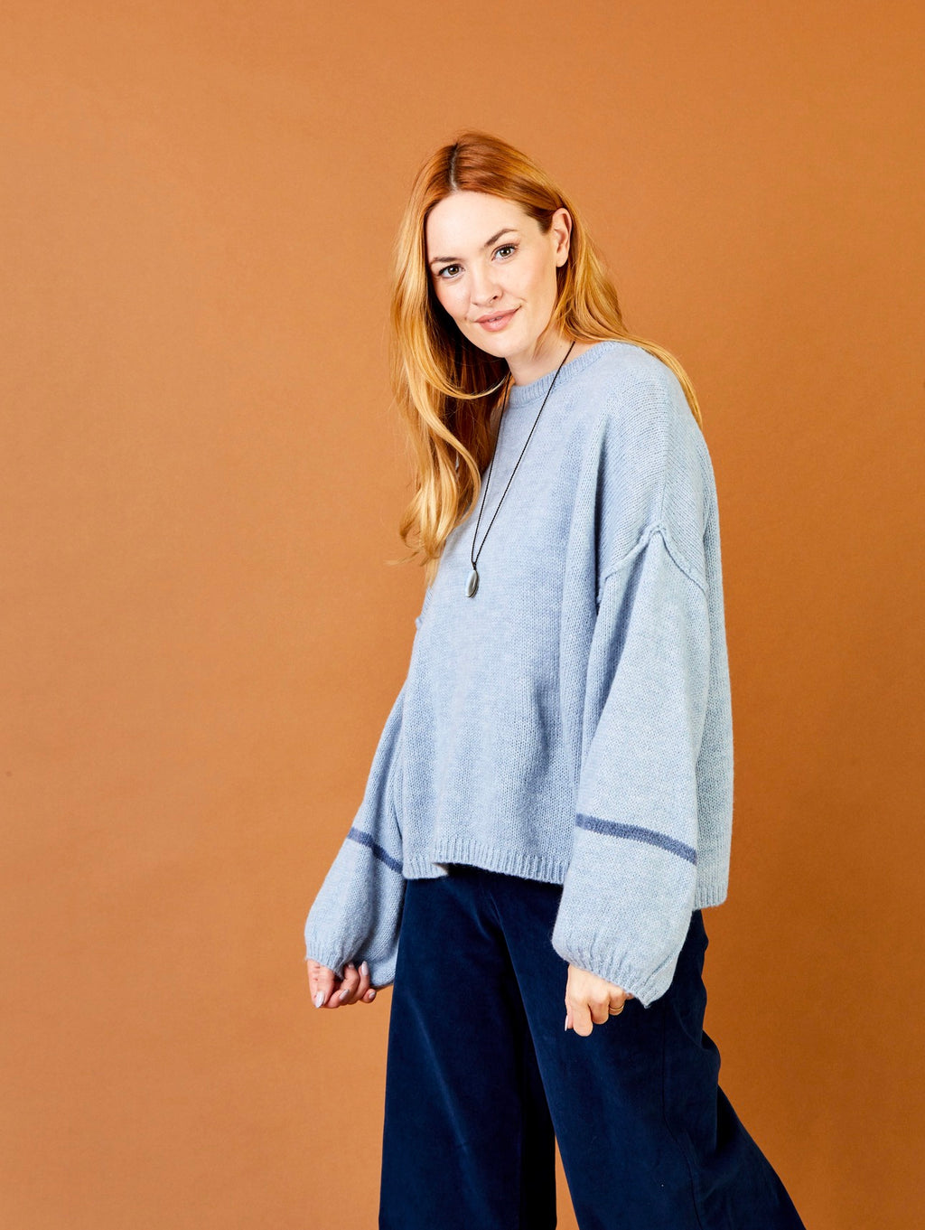 Faye Oversized Knit Sweater with Stripe Detail