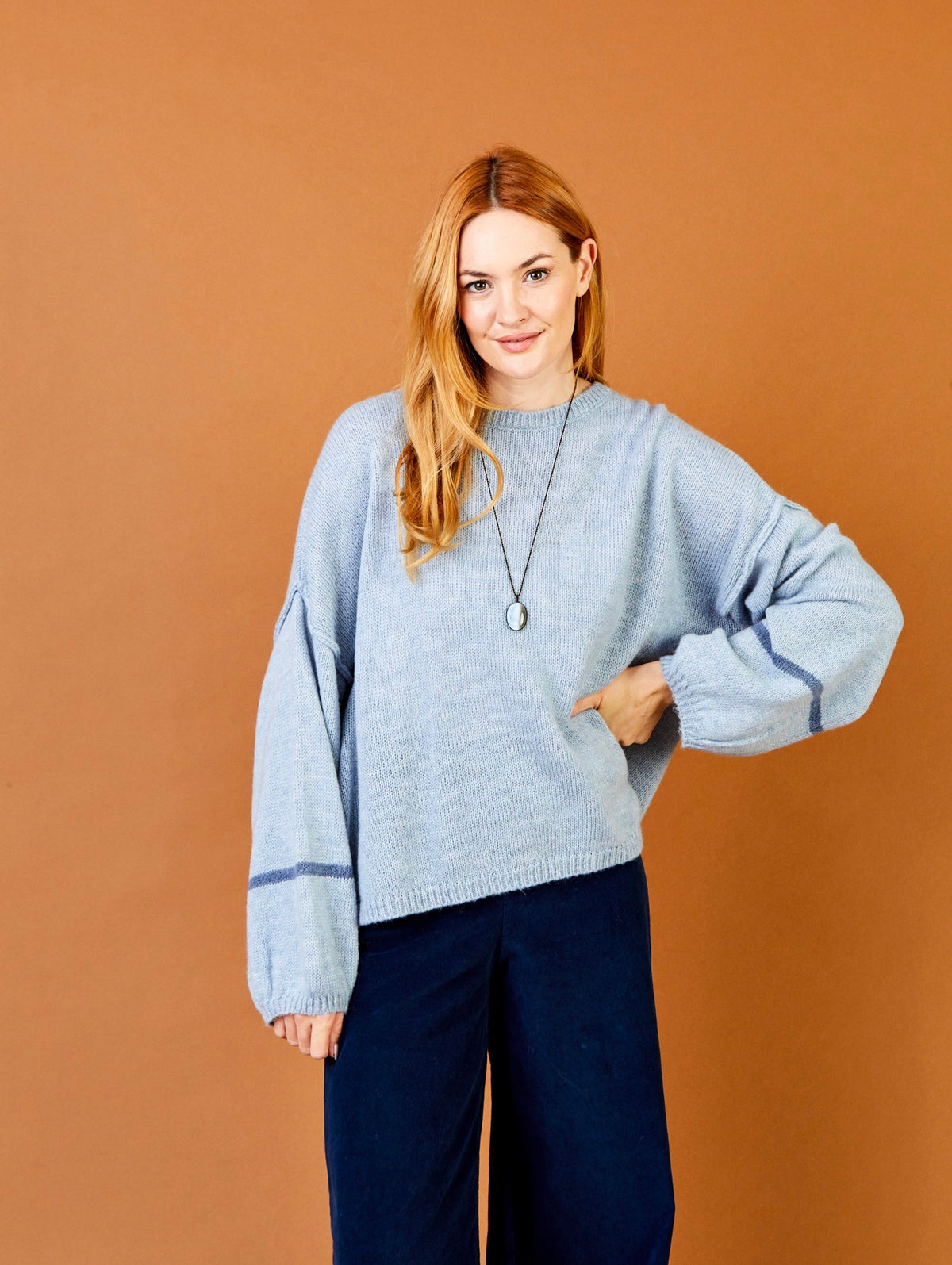 Faye Oversized Knit Sweater with Stripe Detail
