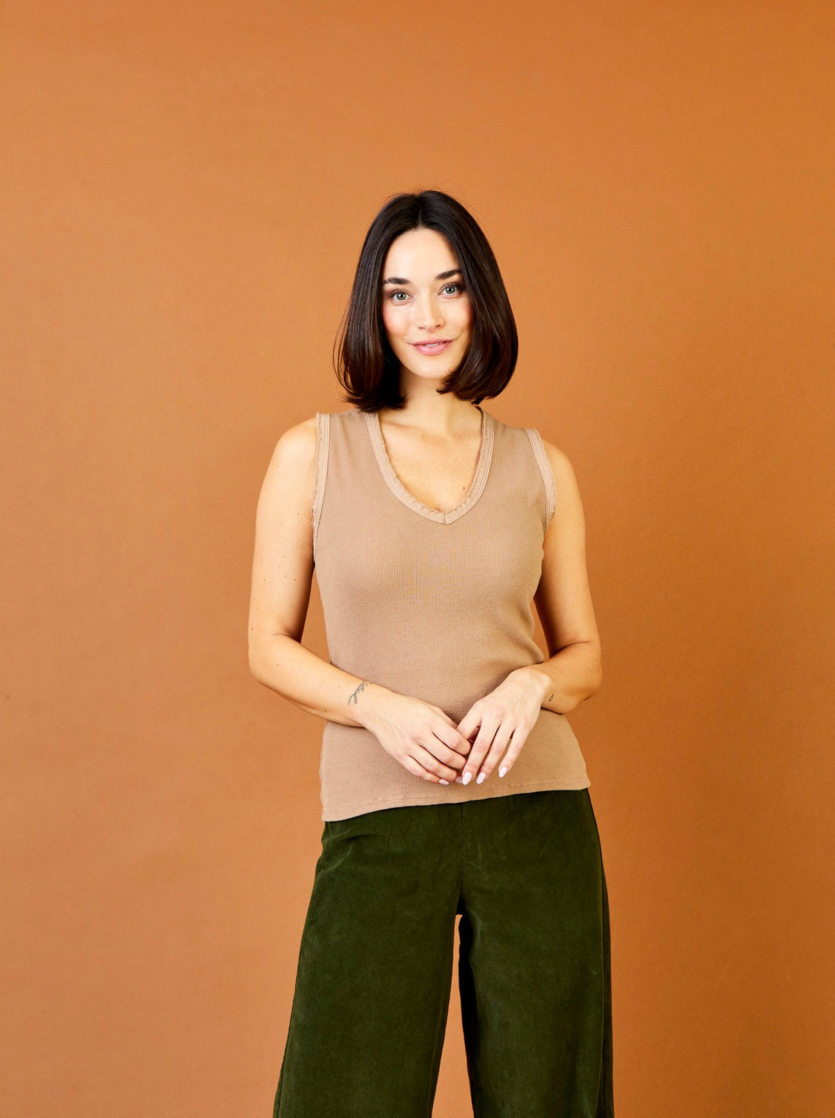Jolene Deep V-Neck Ribbed Jersey Vest