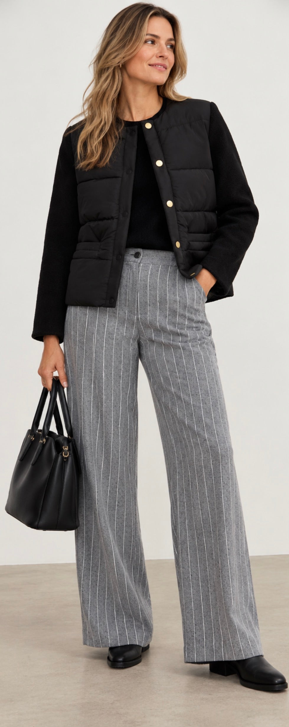 Tara Pale Grey Pinstripe Wide Leg Trousers