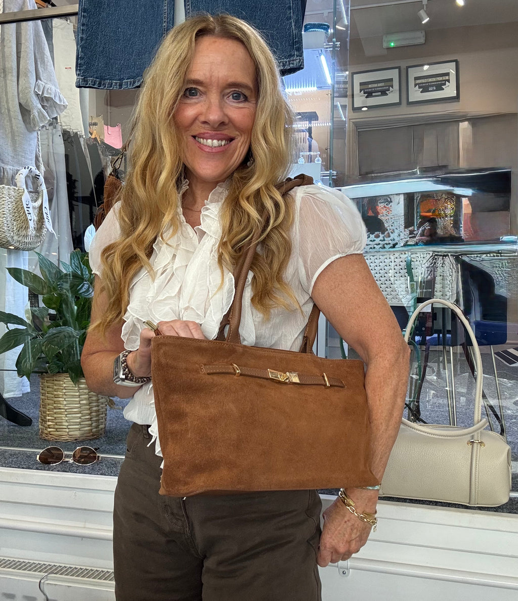Henry Suede Leather Bag with Gold Clasp