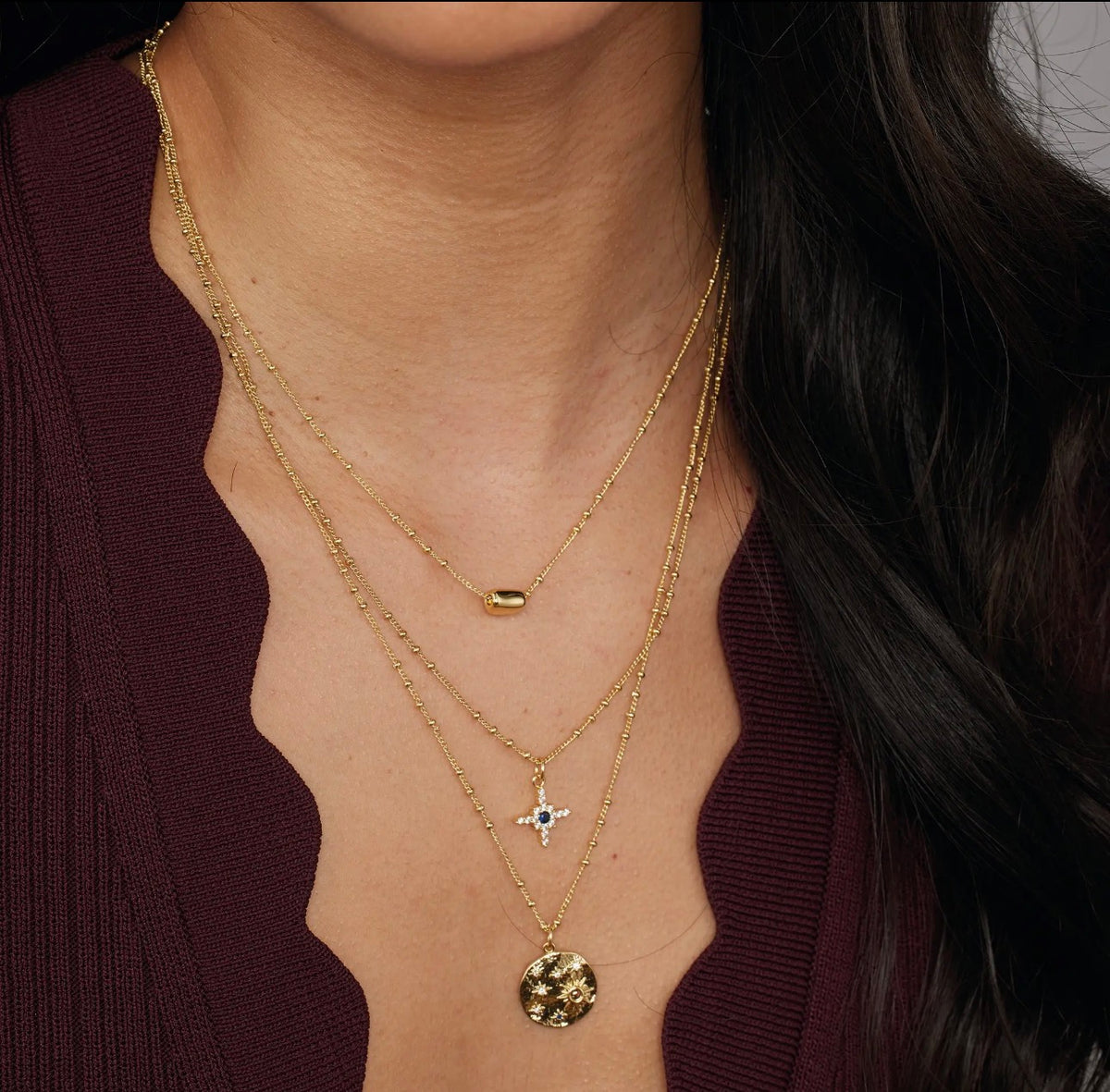 Celeste Triple Layered Gold Necklace