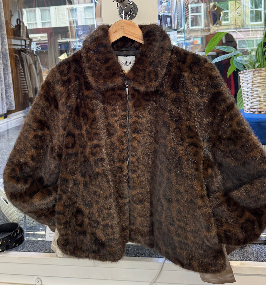 Tally Leopard Print Faux Fur Jacket – Chocolate Brown