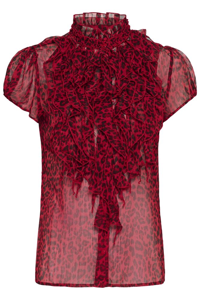 Saint Tropez Leopard Ruffle Front Shirt Top