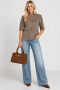 Ingrid Suedette Top in Taupe