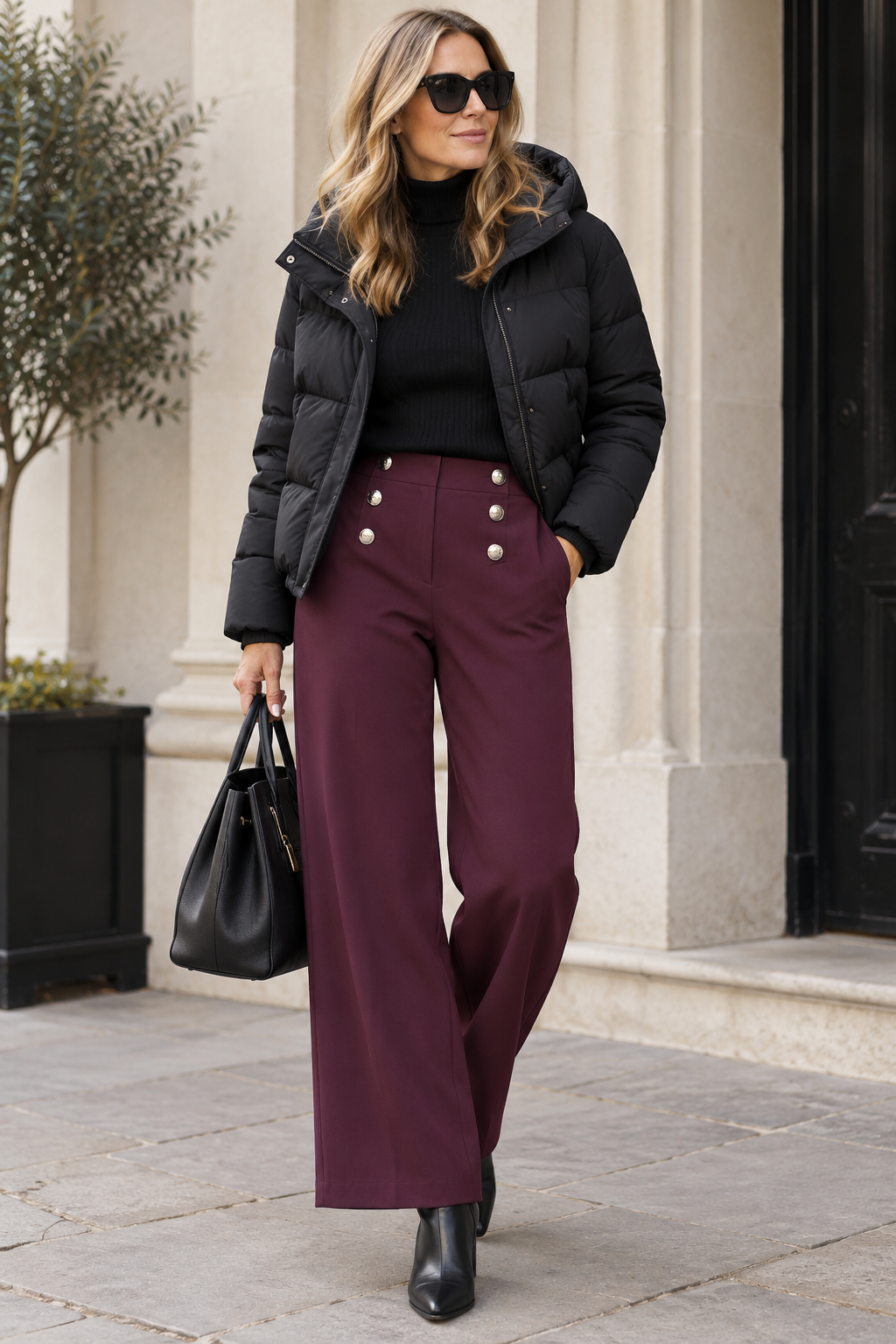 Stephie Wide Leg Trousers with Button Detail
