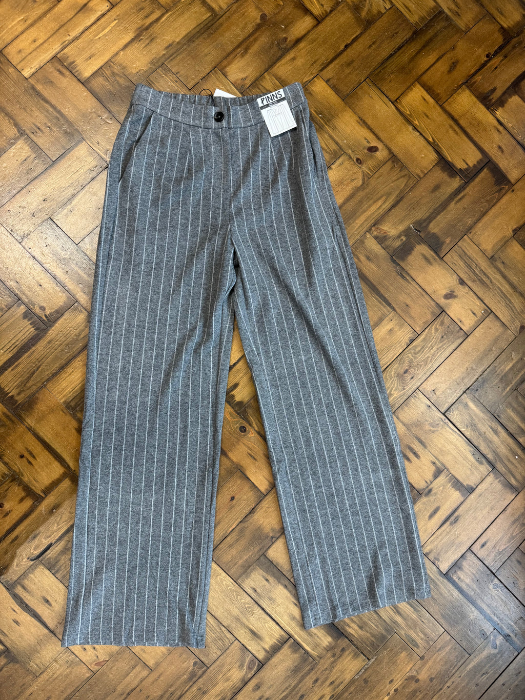 Tara Pale Grey Pinstripe Wide Leg Trousers