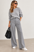 Tara Pale Grey Pinstripe Wide Leg Trousers