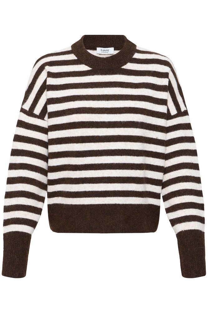B Young Mea Chocolate Brown Cream Stripe Sweater