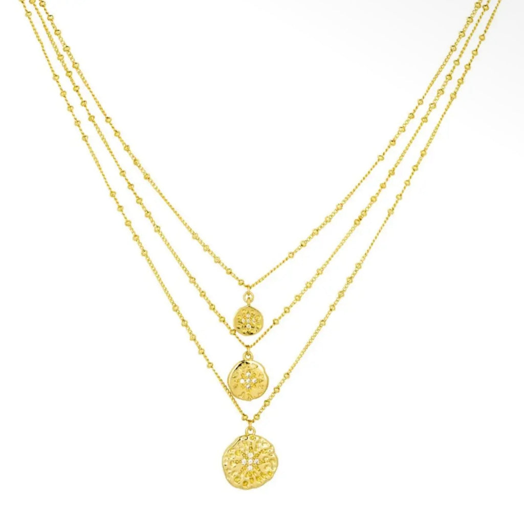 Roma Gold Coin Triple Layered Necklace