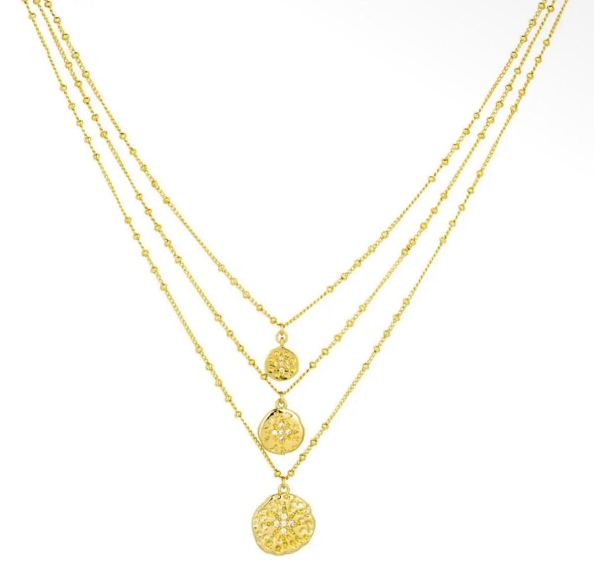 Roma Gold Coin Triple Layered Necklace