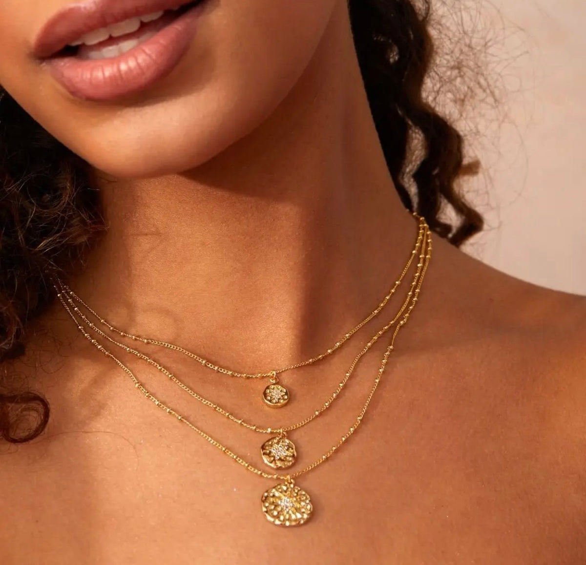 Roma Gold Coin Triple Layered Necklace