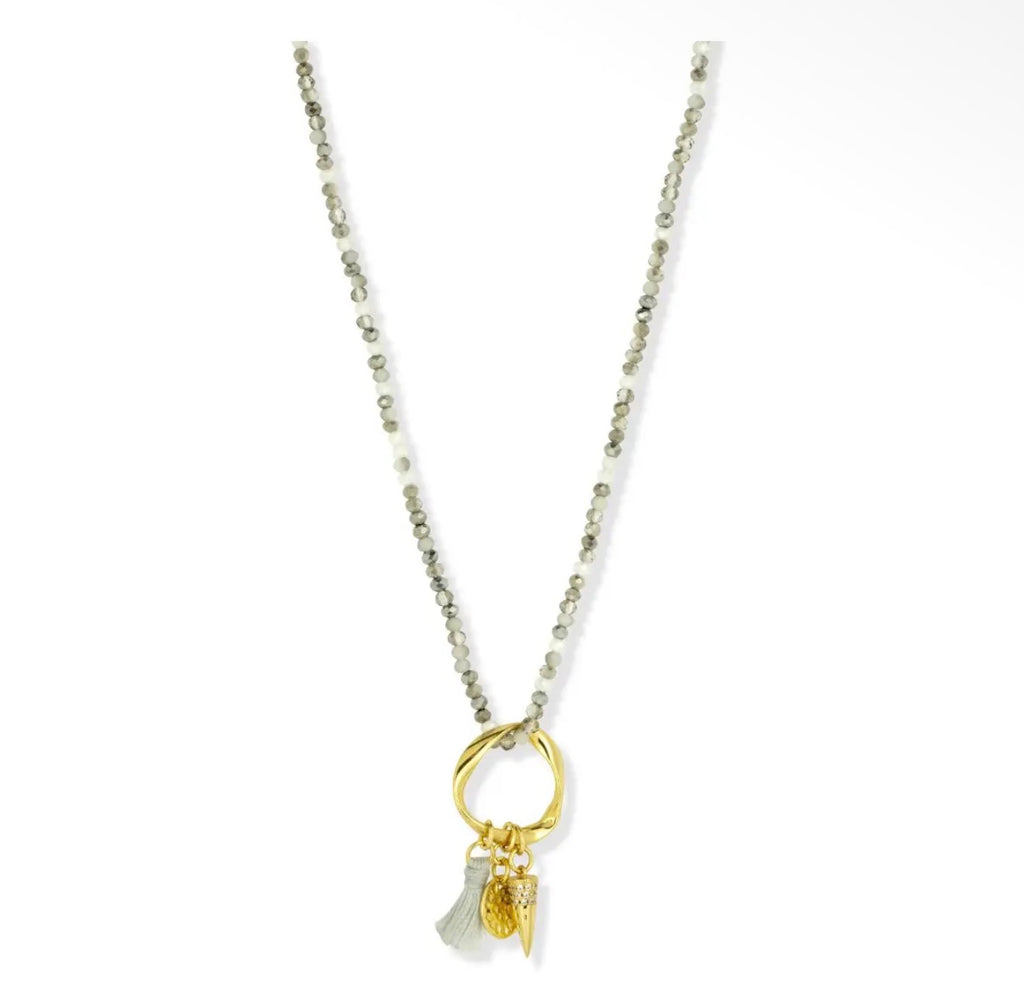 Long Spark Grey Bead Necklace
