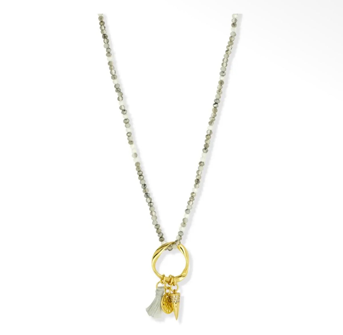 Long Spark Grey Bead Necklace