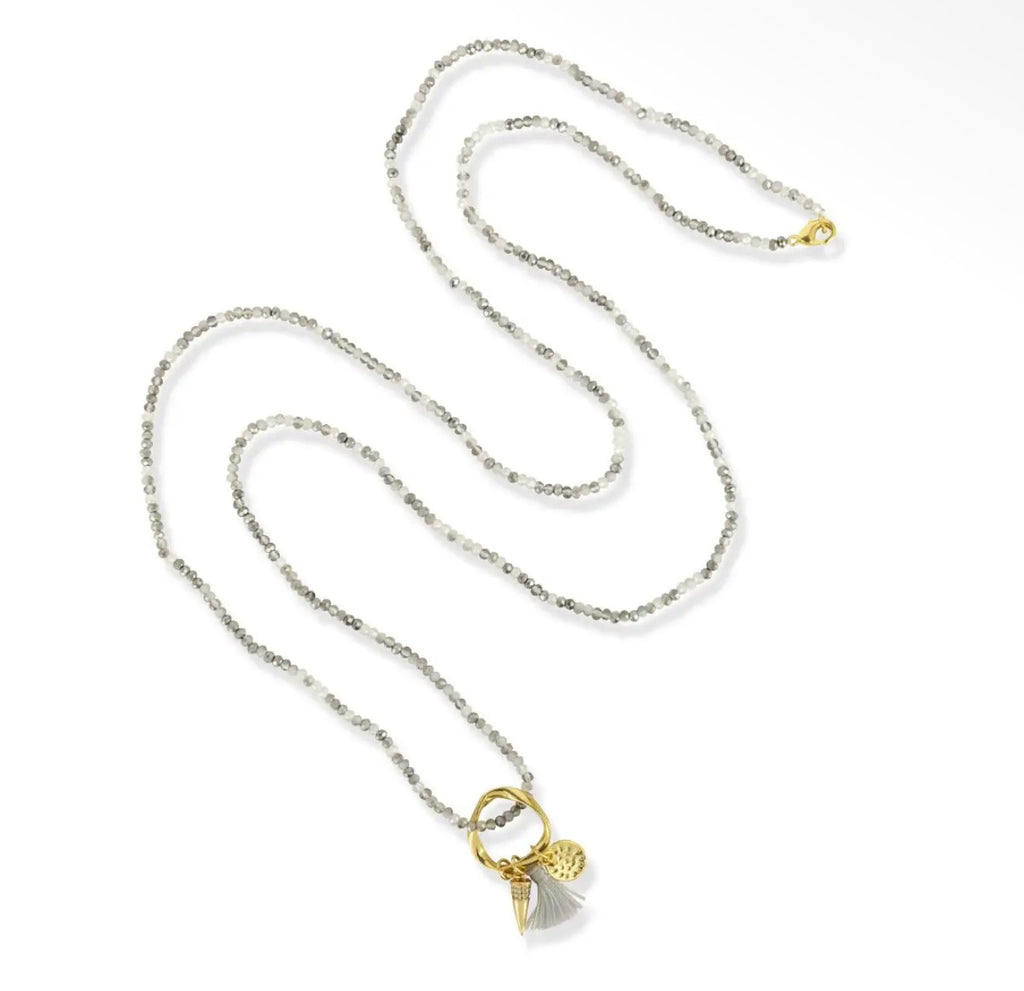 Long Spark Grey Bead Necklace