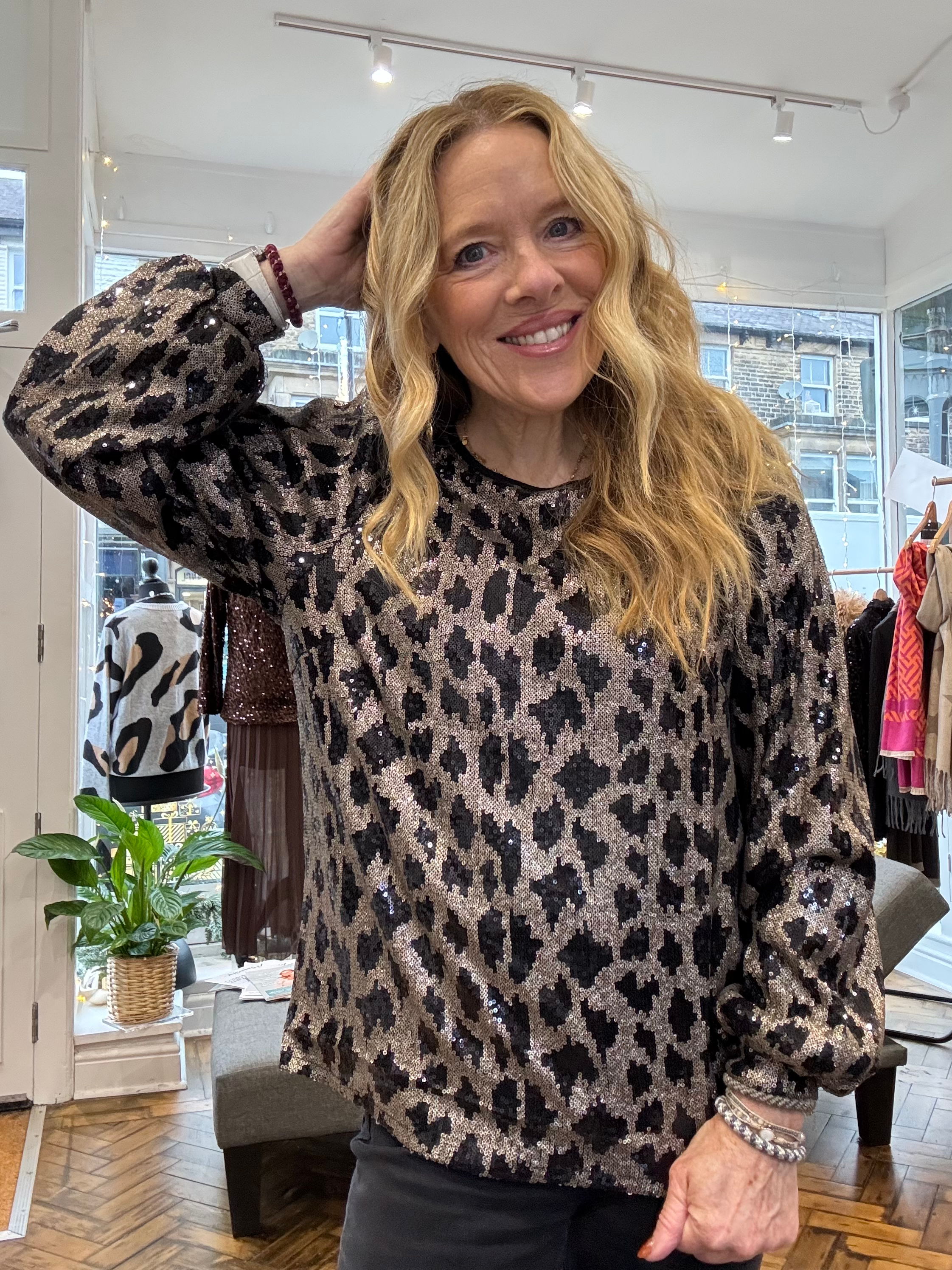 Pulz Sequin Leopard Print Top image 4