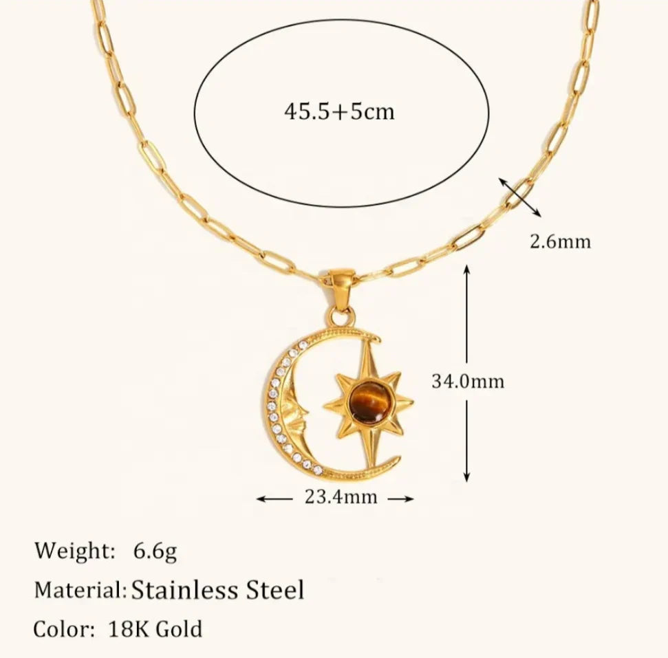 Tigers Eye Stone Moon & Star Pendant Necklace image 3