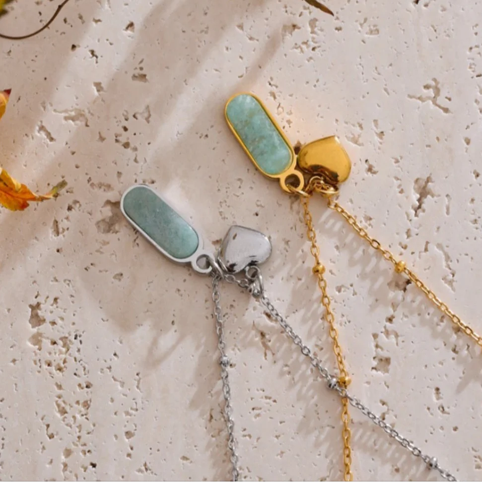 Amazonite Pendant Necklace with Heart in Silver image 1