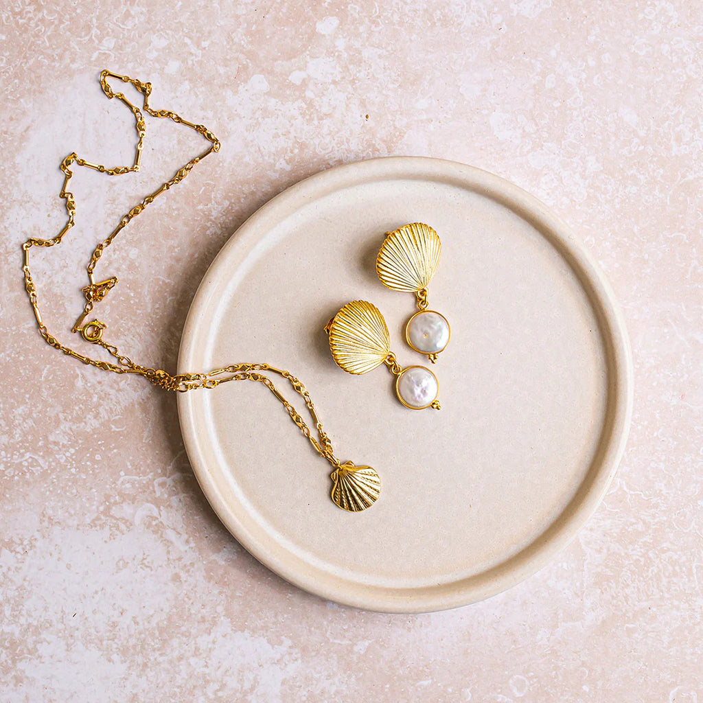 Folly Shell Stud and Pearl Earrings image 2