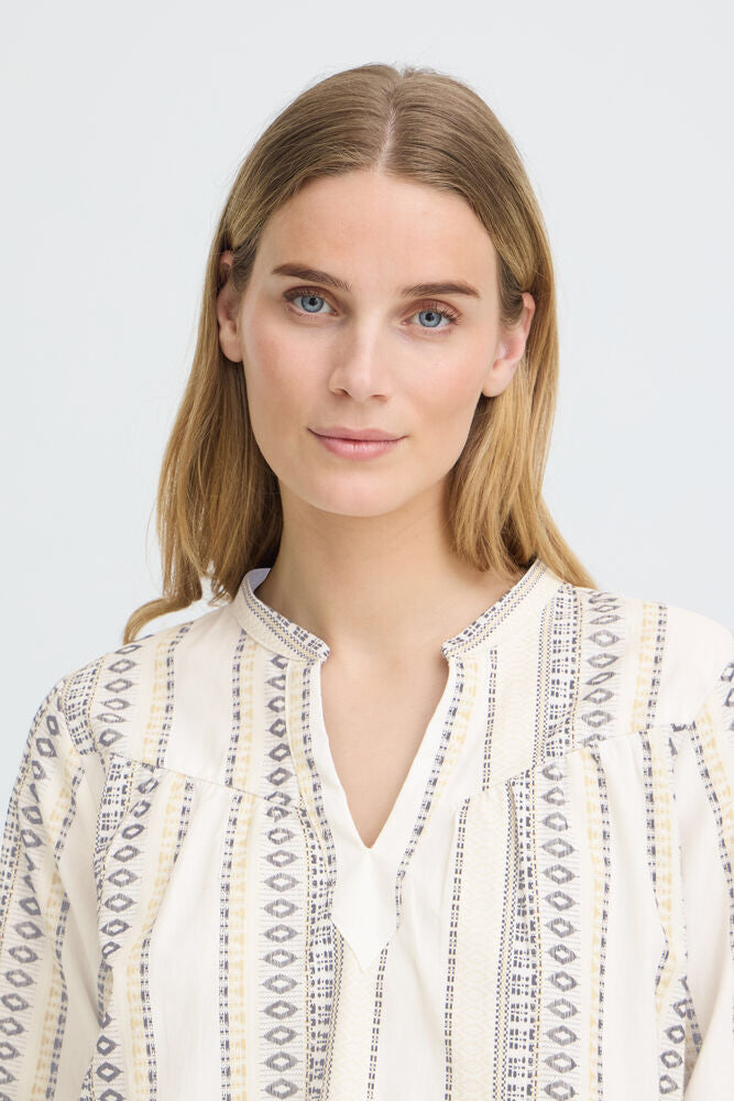 Pulz Ditte Cream Stitch Detail Cotton Top image 6