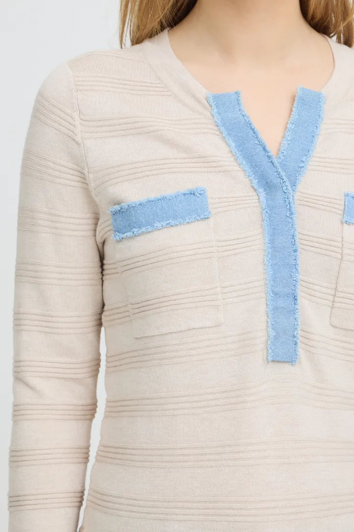 Pulz Sara Denim Trim Knit Sweater  image 8