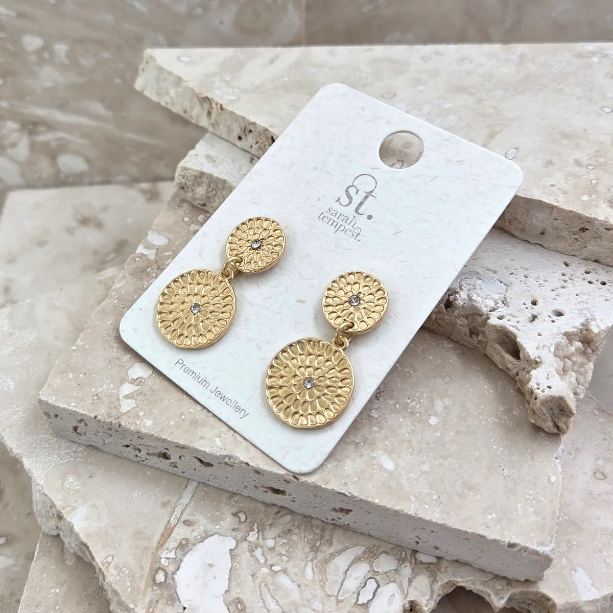 Temple Matt Gold Disc Earrings Necklace Bracelet  image 1