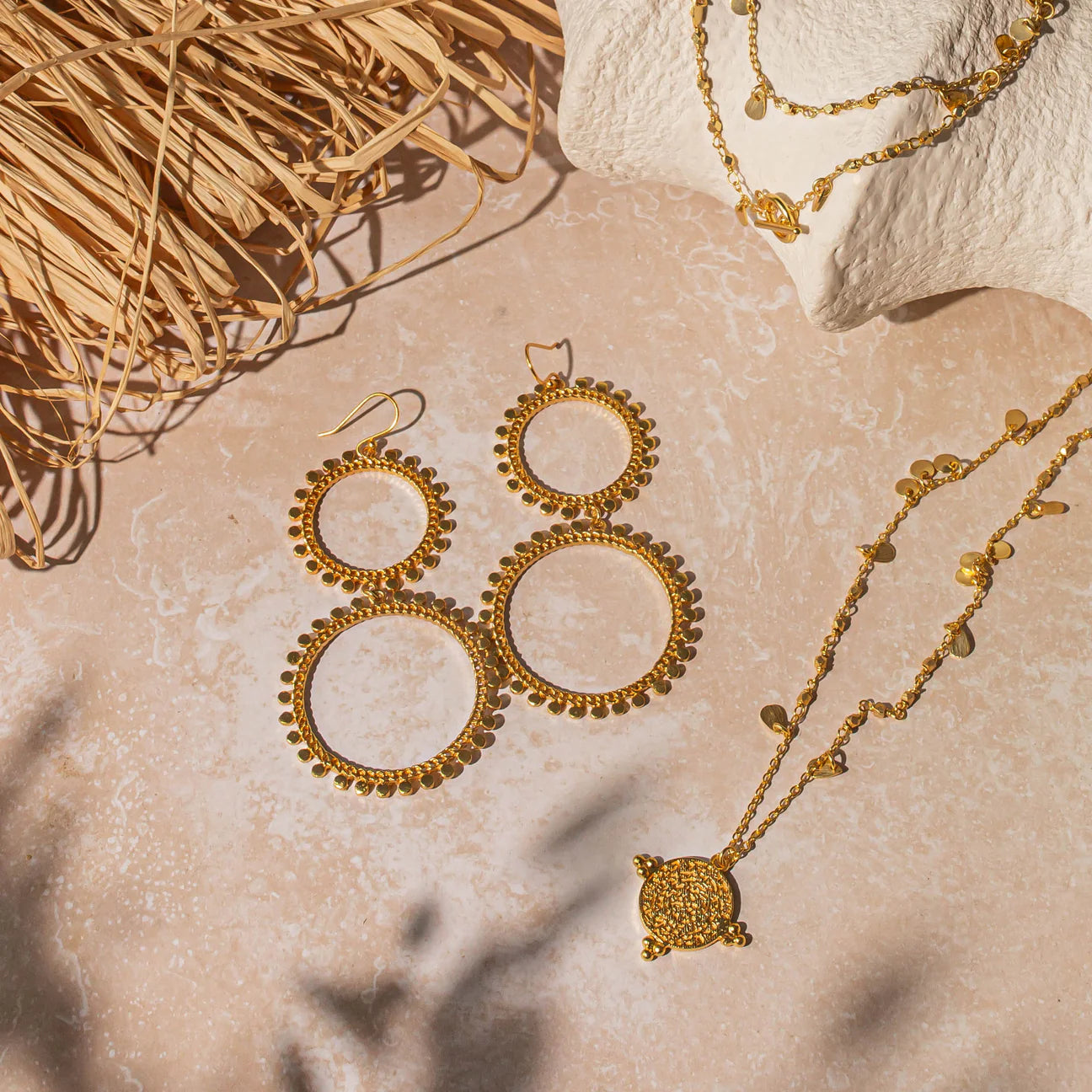 Double Sunray Gold Earrings image 0