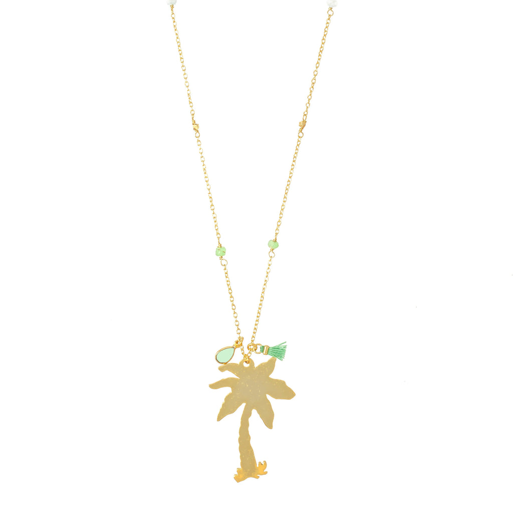 Palm Tree Gold Beaded Long Necklace image 1