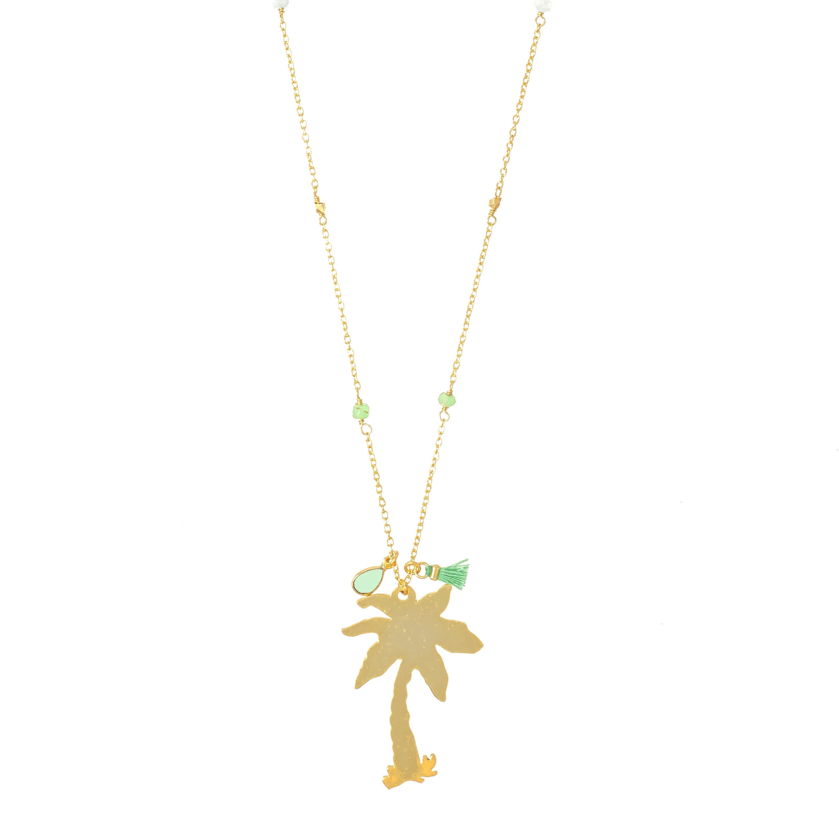 Palm Tree Gold Beaded Long Necklace image 1