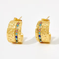 Hammered Huggie Earrings with Multi Stones image 0