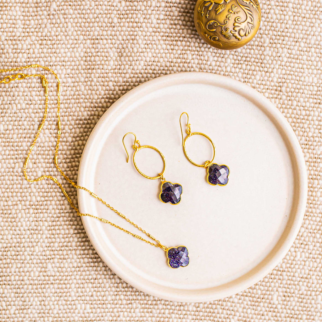 Clover Navy Stone Hoop Earrings  image 0