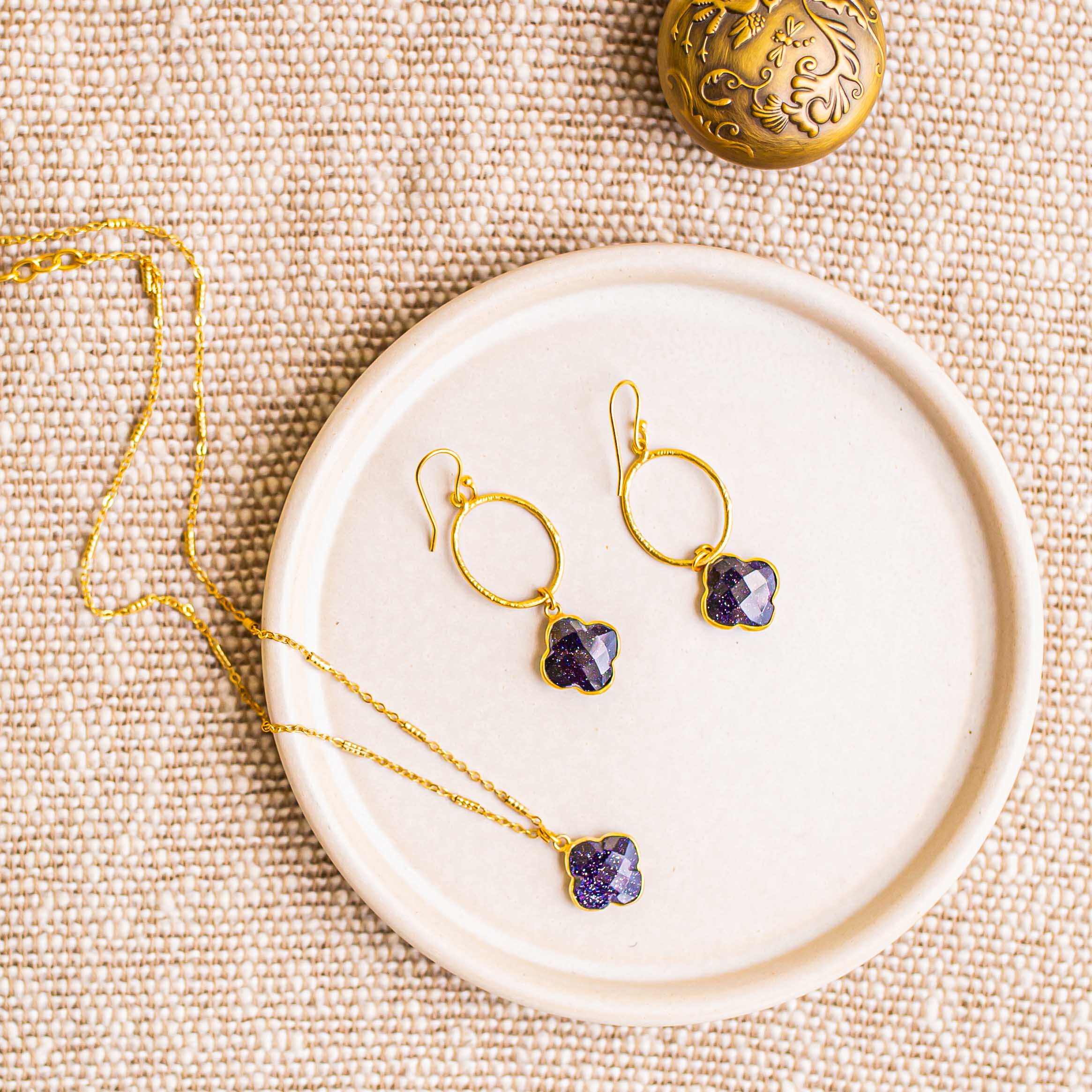 Clover Navy Stone Hoop Earrings  image 0