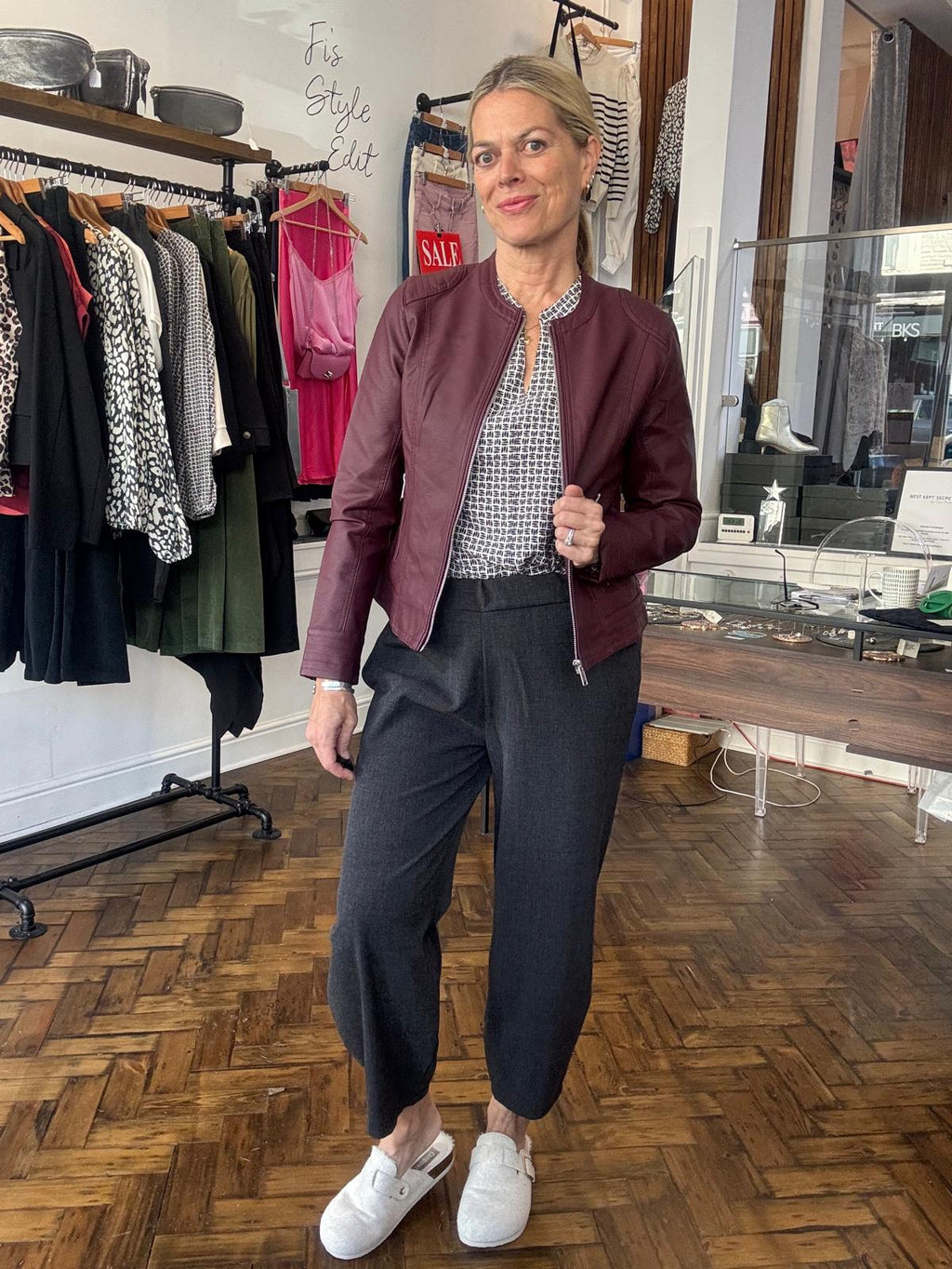 B Young Kia Grey Geometric Blouse Top image 5