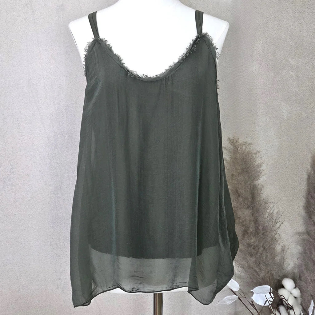 Parisa Silk Strappy Cami with Frayed Detail  image 0