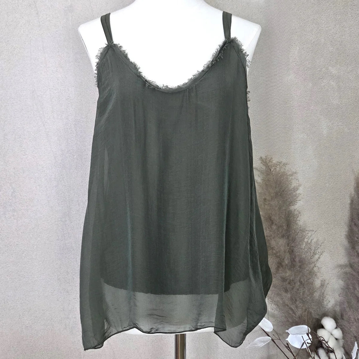 Parisa Silk Strappy Cami with Frayed Detail  image 0
