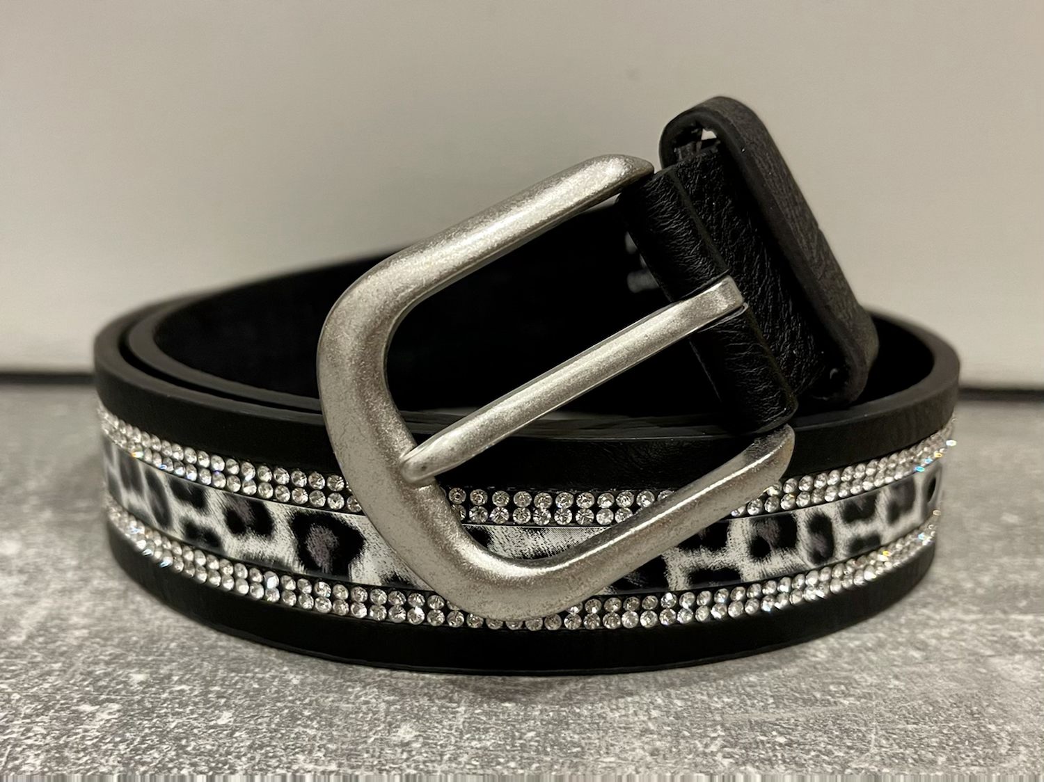Leopard & Sparkle Leather Trim Belt image 1