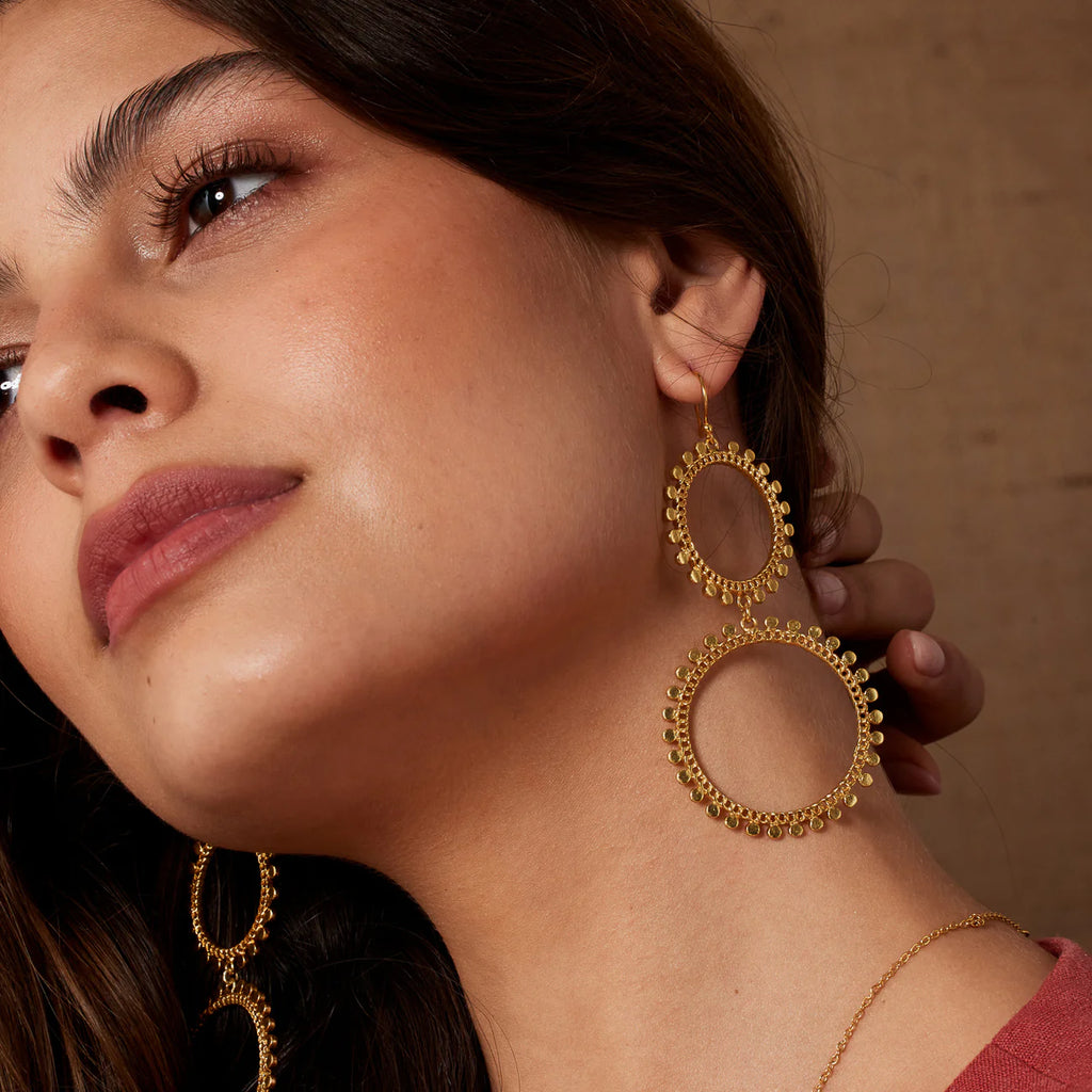 Double Sunray Gold Earrings image 3