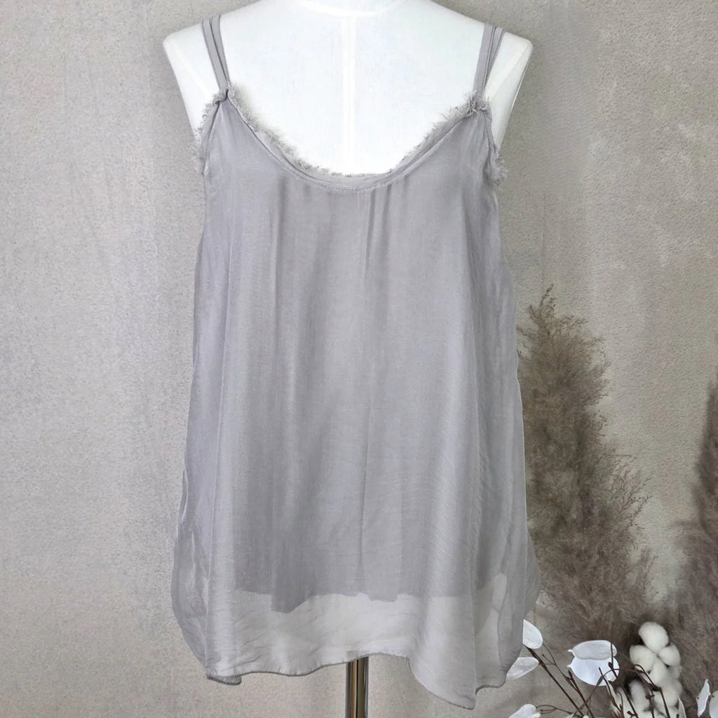 Parisa Silk Strappy Cami with Frayed Detail  image 1