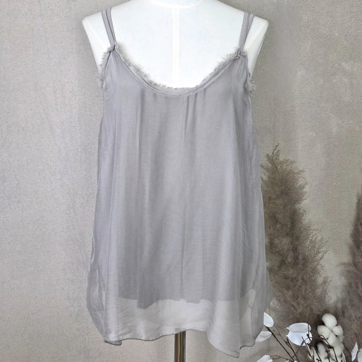Parisa Silk Strappy Cami with Frayed Detail  image 1