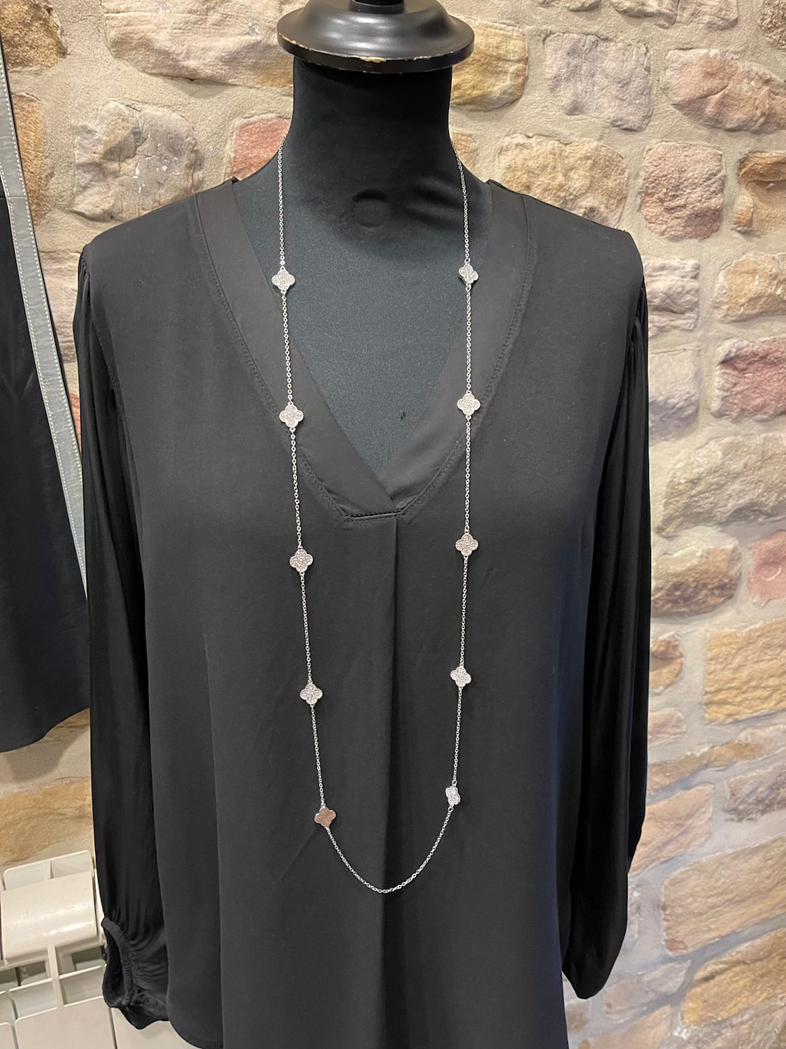 Long Necklace with Small Sparkle Flower Motif image 2