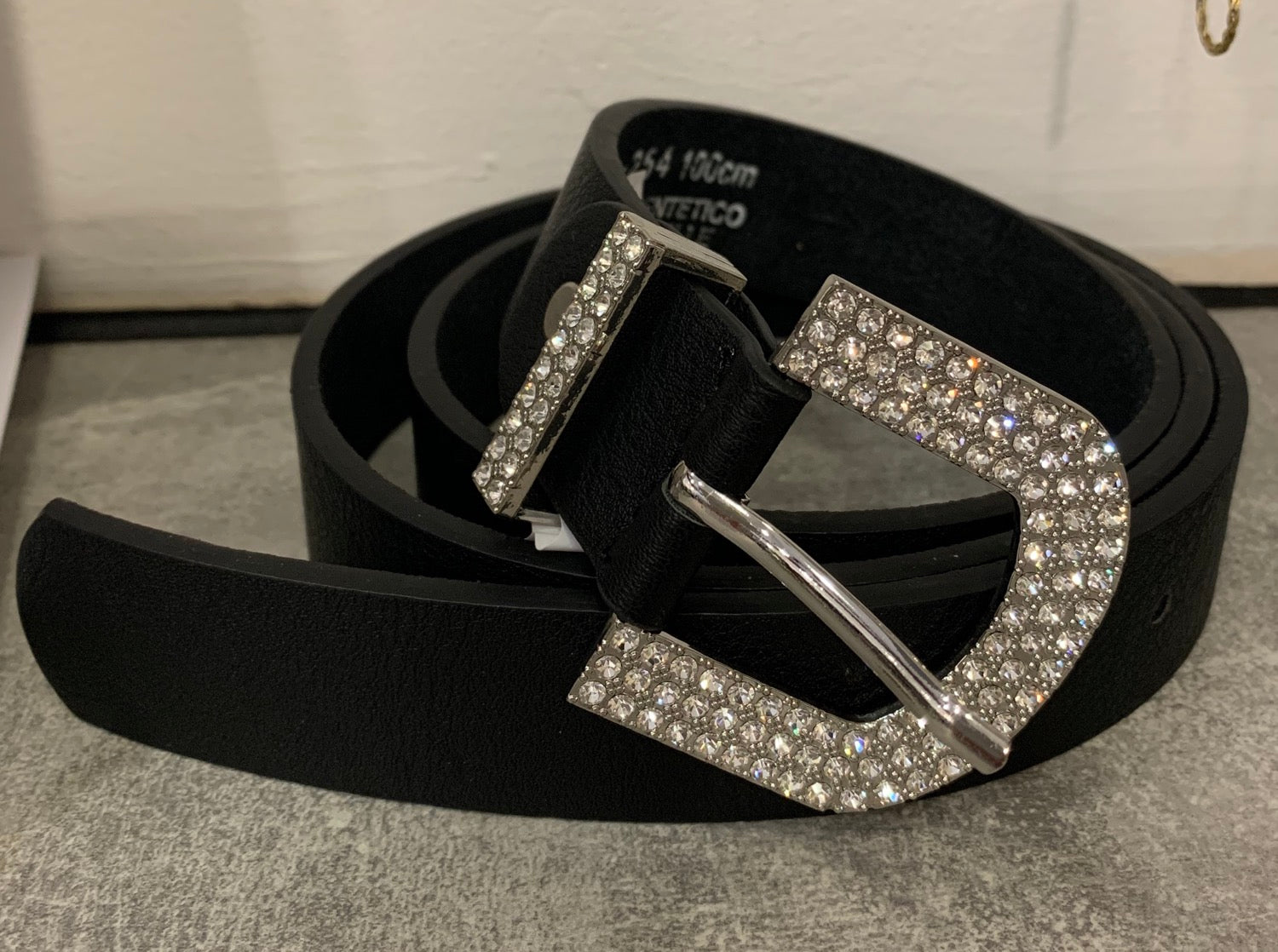 Metallic leather belt with sparkle buckle image 1