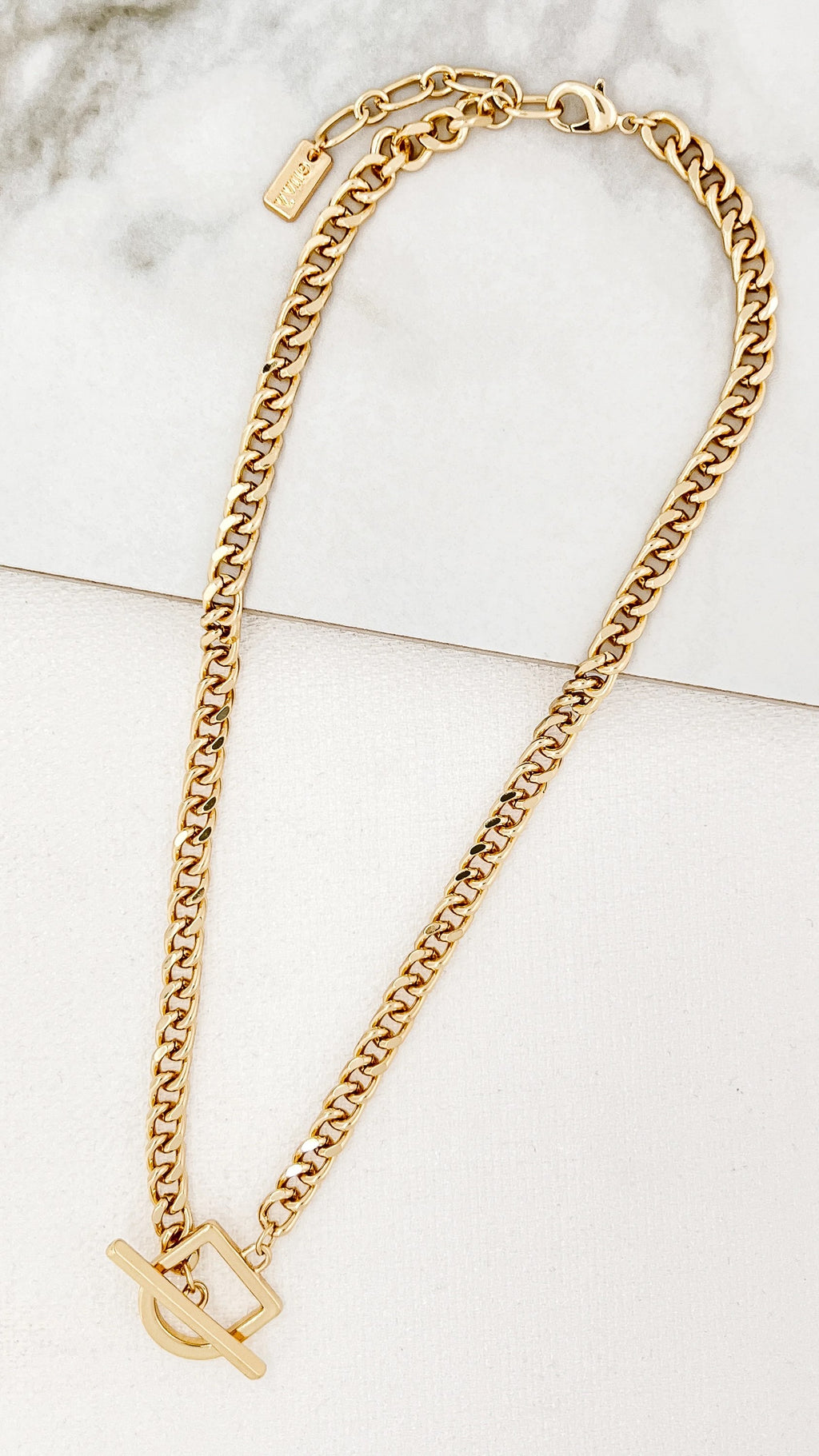 Short Gold Flat Chain T-bar Necklace image 0