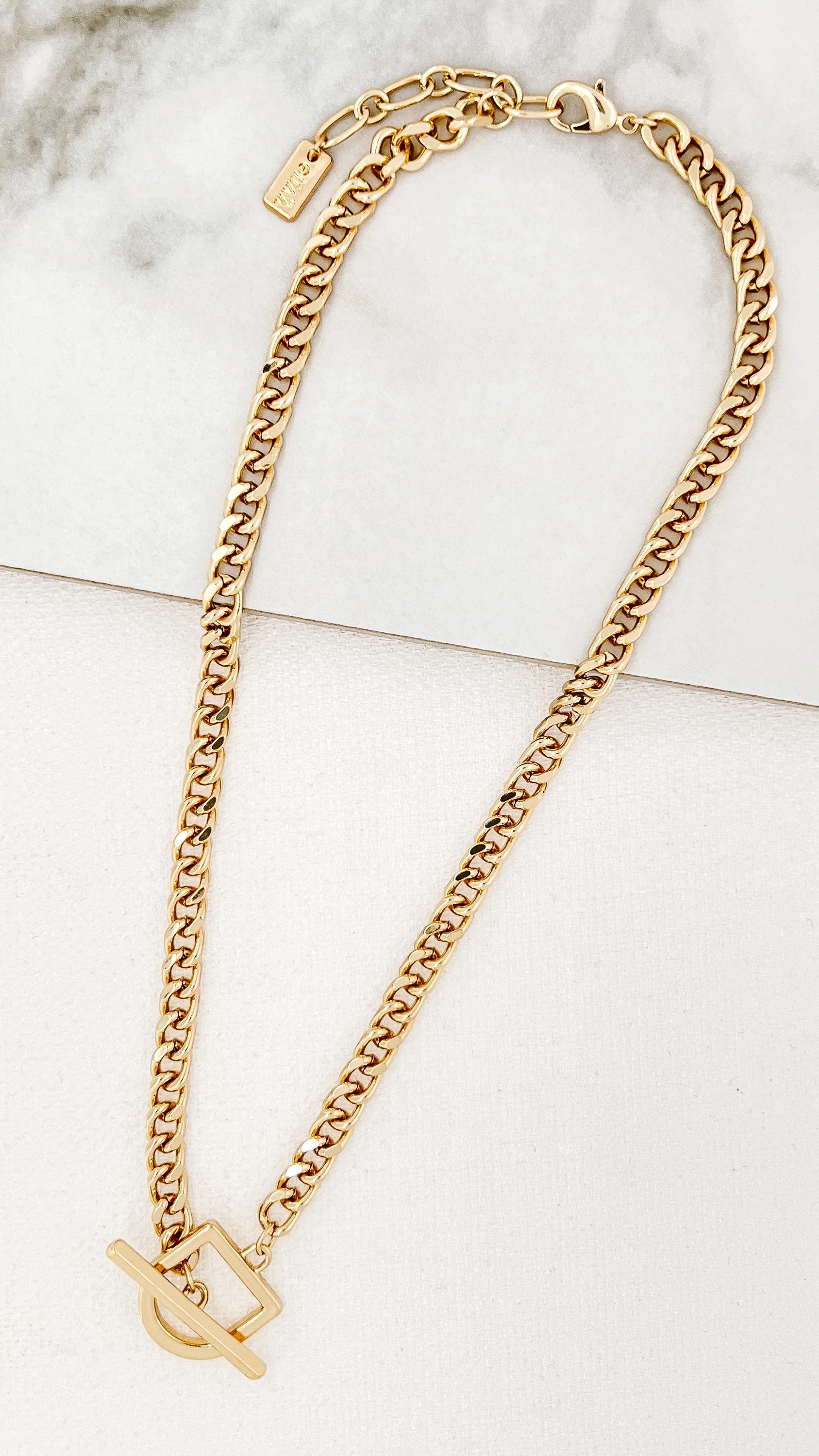 Short Gold Flat Chain T-bar Necklace image 0